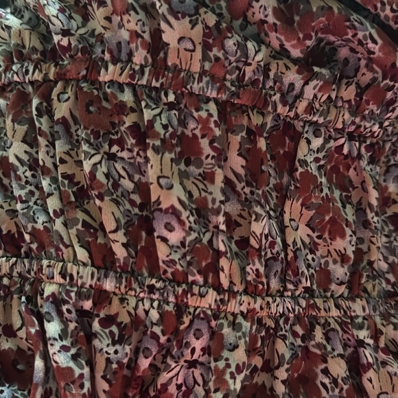 Promesa smocked floral Juliet sleeves split collar Maxi Dress Sz  S - Picture 6 of 6